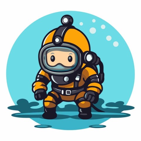 Cute cartoon astronaut in space suit and helmet.