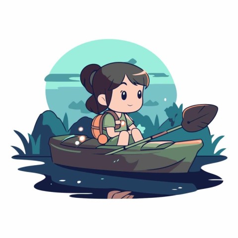 Cute little girl in a boat on the lake