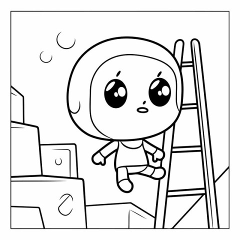 Coloring Page Outline Of a Cute Baby Boy Climbing a Ladder