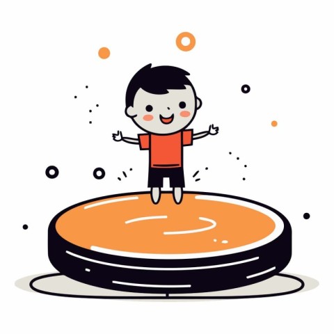 Cute little boy jumping on a big circle.