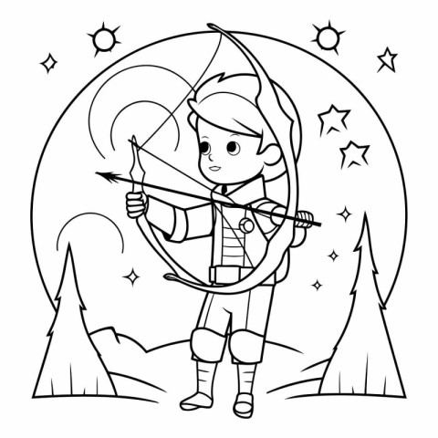 Coloring Page Outline Of a Boy Cupid With Bow and Arrow