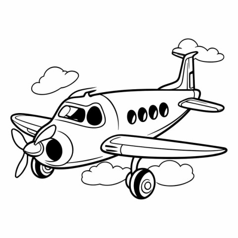 Airplane with clouds and propeller cartoon isolated vector illus