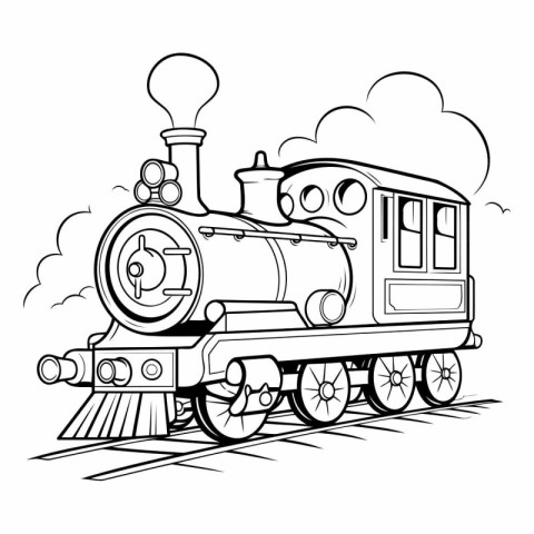 Steam locomotive. Black and white vector illustration for colori