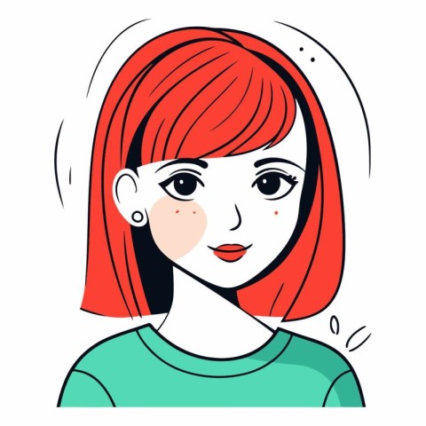 Beautiful young woman with red hair in cartoon style.