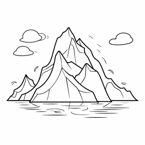 Line art vector illustration of a mountain peak on a white backg