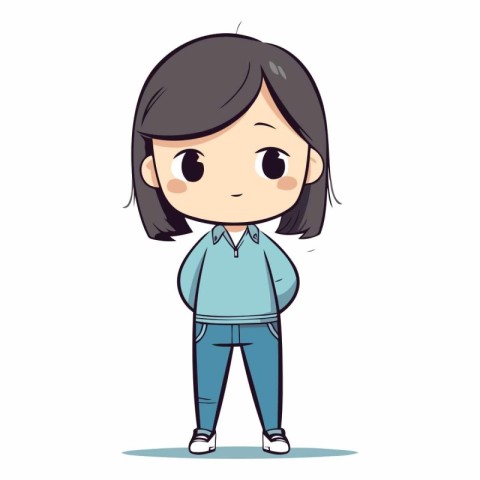 Cute little girl in casual clothes. Cartoon character.