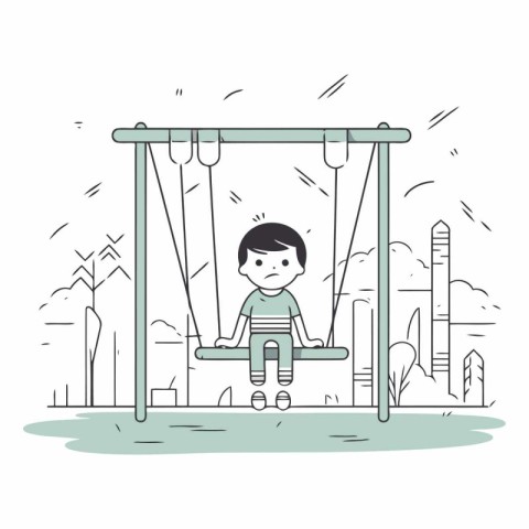 Cute little boy swinging on a swing in the park.