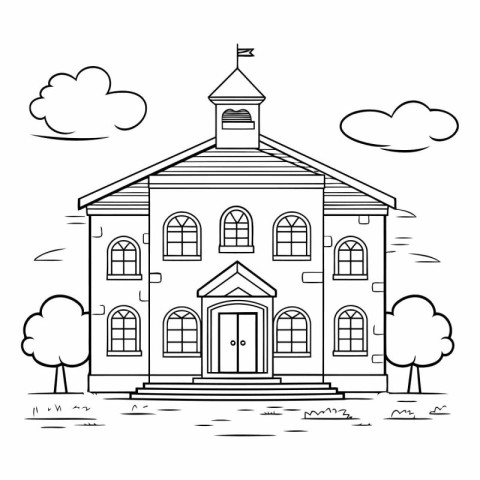 Coloring book for children: School building. Black and white vec