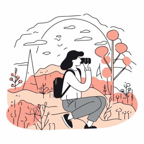 Vector illustration of a woman with a camera in her hands on the