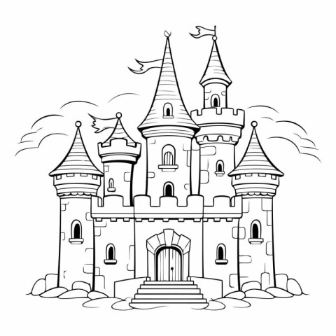 Fairytale castle. Fairytale castle. Black and white vector illus