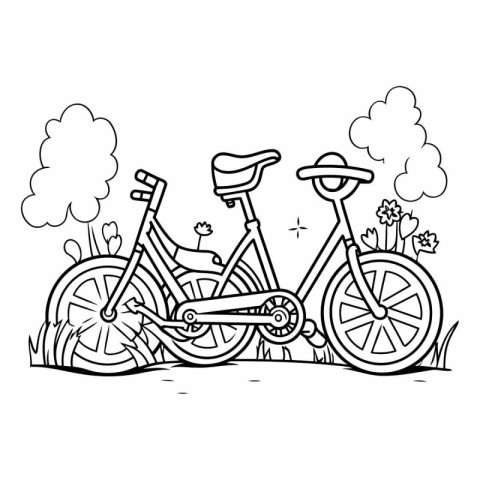 Hand drawn doodle of a bicycle in the park.