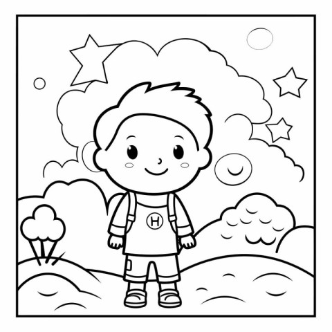 Coloring Page Outline Of a Cute Little Boy Vector Illustration