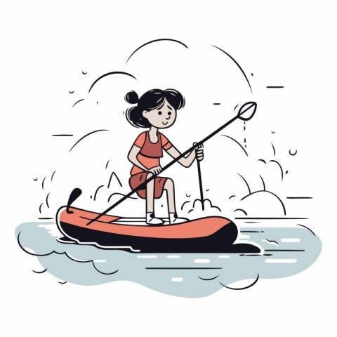 Young woman paddling on a kayak in the sea