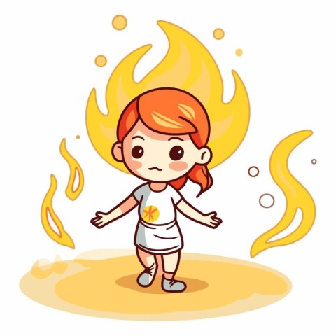 Cute little girl with fire in her hand.