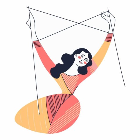 Vector illustration of a woman with kite in her hand. Flat style