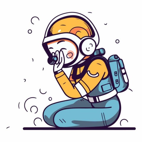 Astronaut sitting on the ground in doodle style.