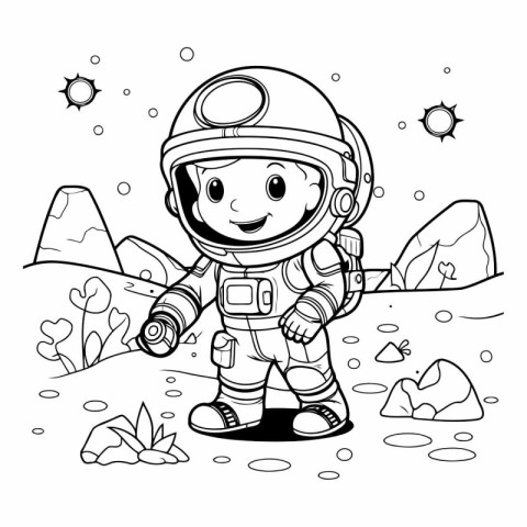 Astronaut in space. Coloring book.