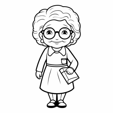 Black and White Cartoon Illustration of Grandmother or Grandmoth