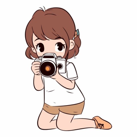 girl taking a picture with a camera in cartoon style