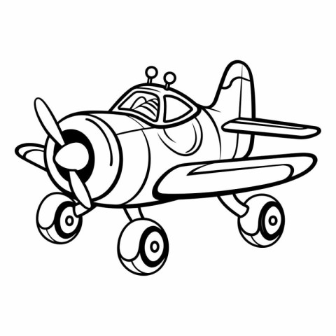 Coloring book for children: airplane. Black and white vector ill