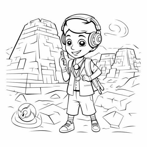 Coloring Page Outline Of a Kid Boy Wearing Headphones