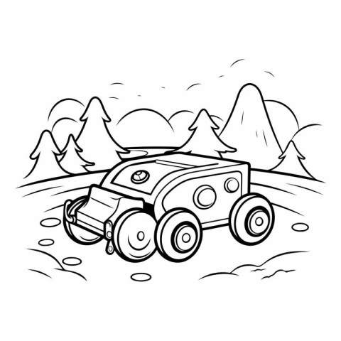 Black and White Cartoon Illustration of a Off Road Vehicle or Qu