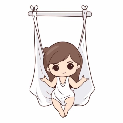 cute little girl sleeping in hammock cartoon vector illustration