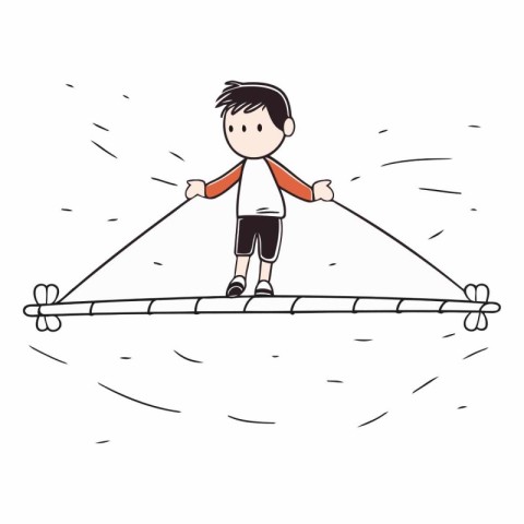 Cartoon boy balancing on a seesaw for your design