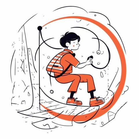 Vector illustration of a boy playing hopscotch in the park.