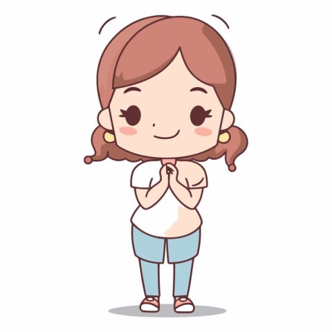 Pregnant woman praying. Cute cartoon character vector illustrati