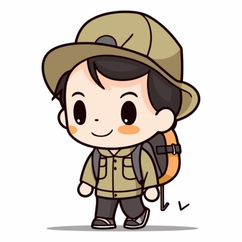 Boy scout with hat and backpack. Cartoon character.