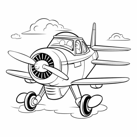 Airplane with propeller. Coloring book for children.