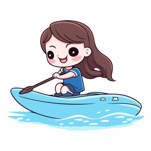 Cute little girl paddling in a kayak.