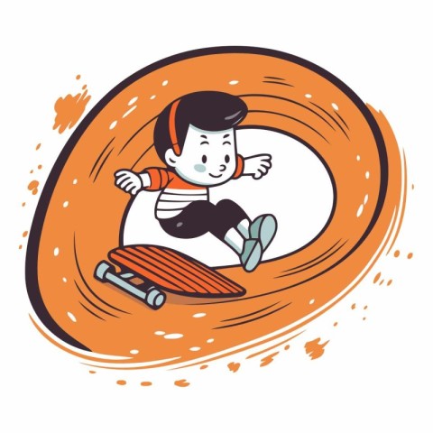 Boy riding a snowboard in an orange circle.