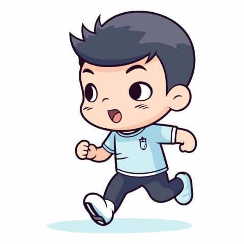 Cute little boy running vector illustration. Cartoon boy running