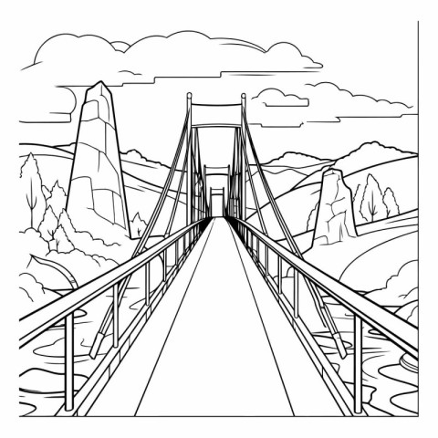 Sketch of the suspension bridge over the river