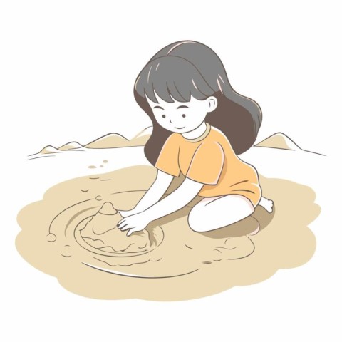 Cute little girl playing with clay on the beach.