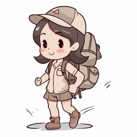 Cute Girl Hiking with Backpack.