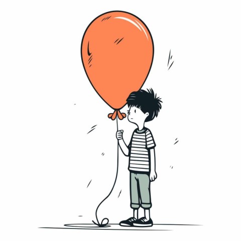 Little boy with balloon. Hand drawn vector illustration in sketc