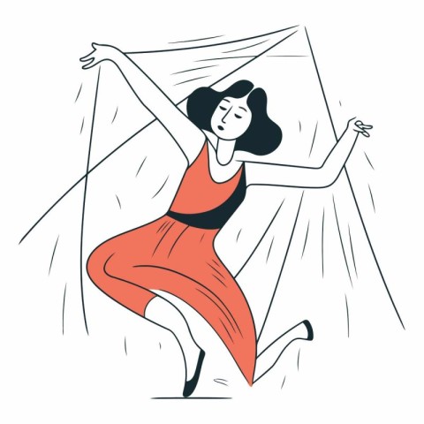 Vector illustration of a girl dancing flamenco in the wind.