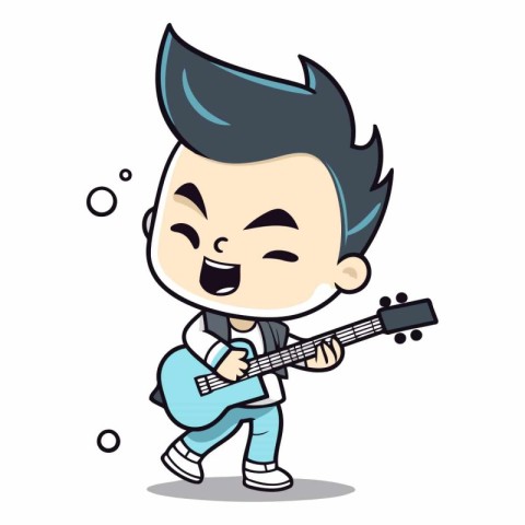 Boy Playing Guitar - Cute Cartoon Vector IllustrationÃ¯Â»Â