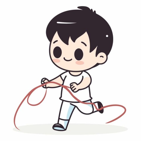 Cute little boy jumping with a jump rope.