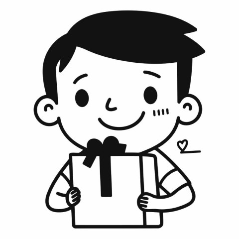 Illustration of a boy holding a gift box. Vector image.