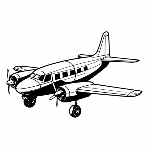 airplane isolated on white background in black and white