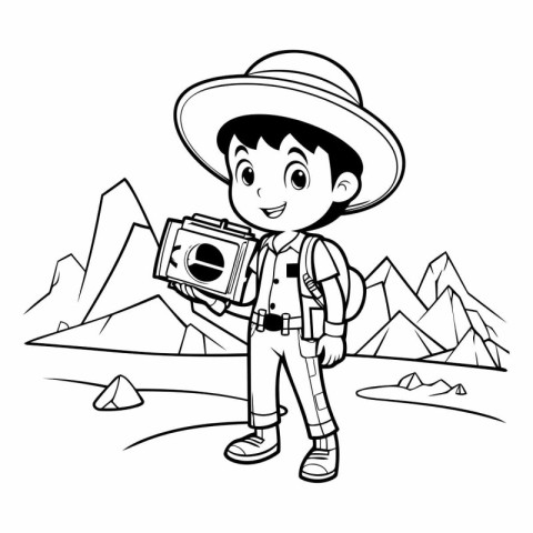 Tourist boy with camera design. Mascot travel trip vacation tour