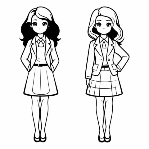 Vector illustration of a pretty young woman in school uniform on