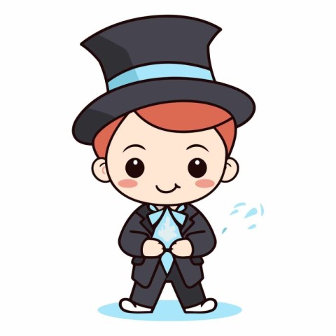 Cute boy wearing a top hat and bow tie.