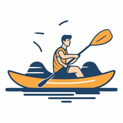 Man in kayak. Sport and recreation. Flat vector illustration.