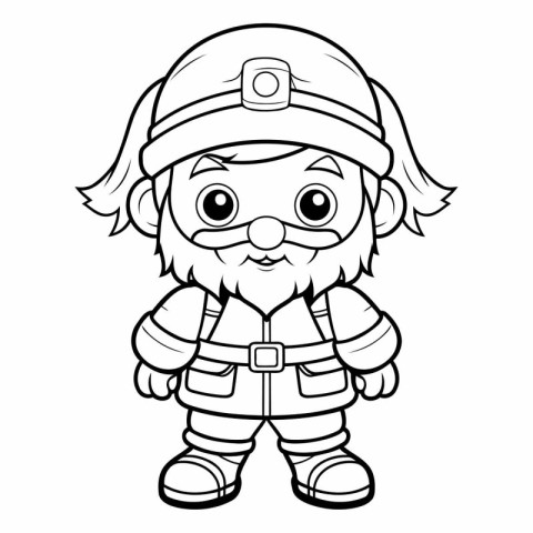 Black and White Cartoon Illustration of Pirate Captain Character