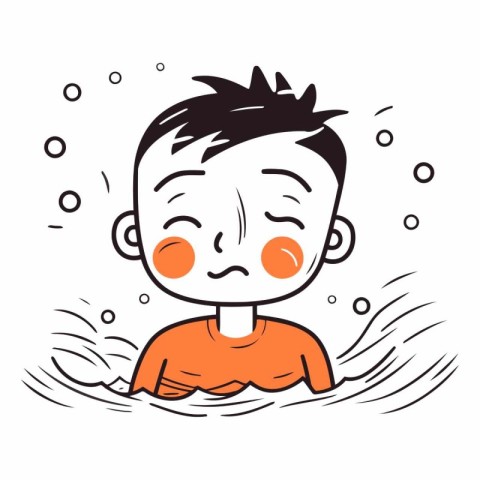 Vector illustration of a boy in a swimming pool. Funny cartoon c